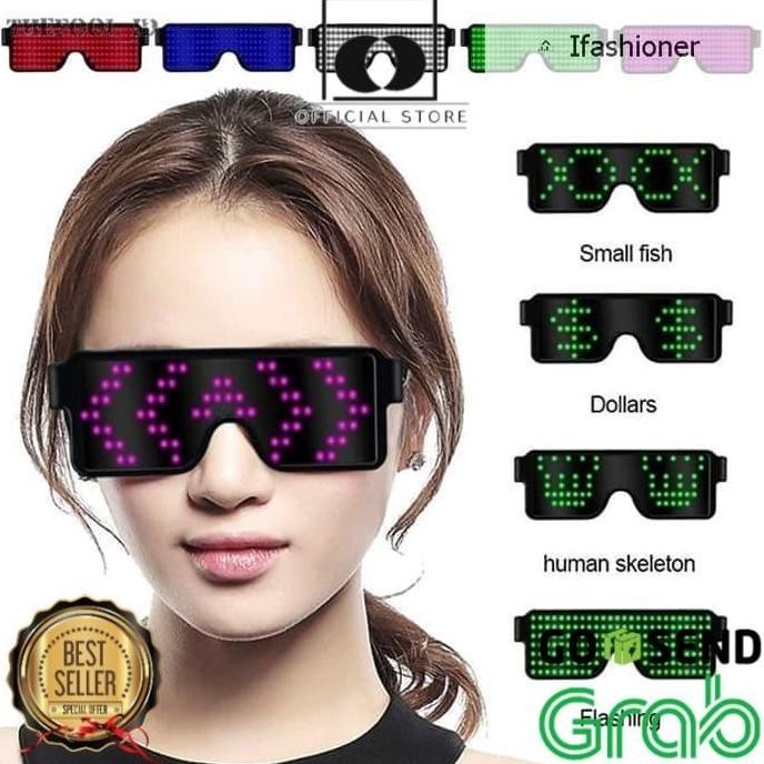 ] Kacamata LED Virtual Fashion USB 8 Mode Flash Light Party DJ Disco