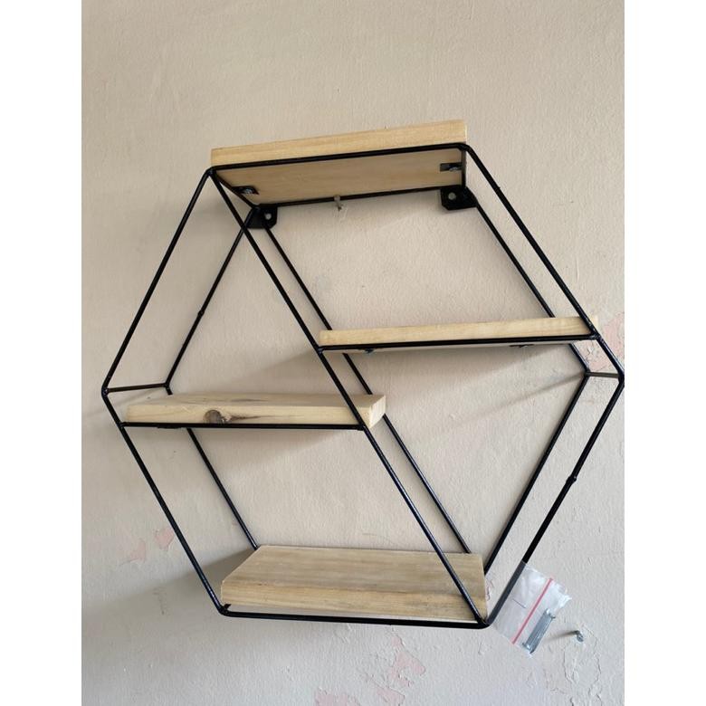 Rak Dinding Besi hexagonal Gold black