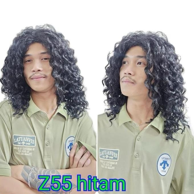 Z 55 Wig Pria Gondrong Kriting Rambut Palsu Style Korea Panjang