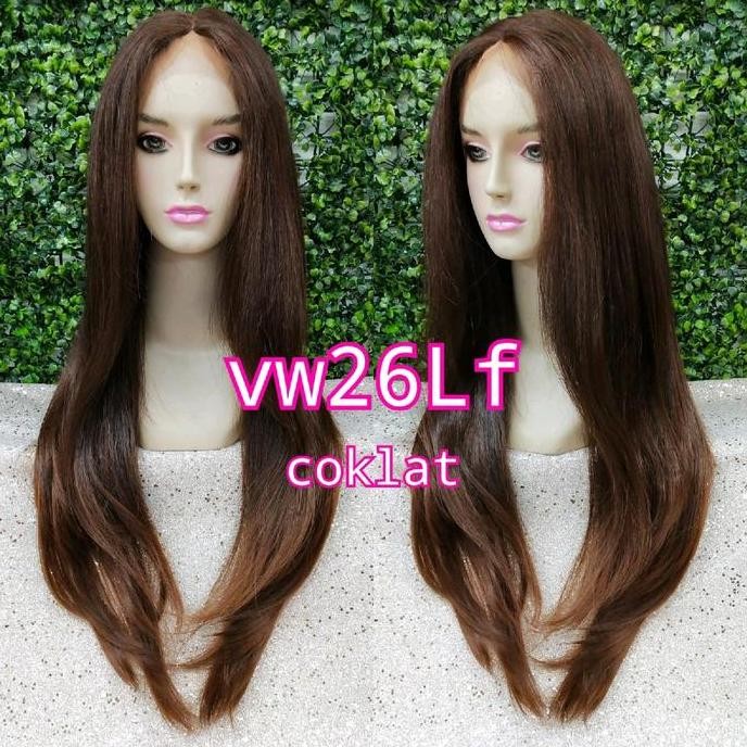 Front Lace Wig Rambut Palsu Wanita Dewasa Panjang Lurus 26Lf Coklat