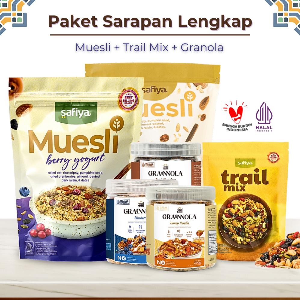

[Paket Lengkap] Muesli 500gr + Granola 250gr + Trail Mix 250gr | Sereal Diet Sarapan Oat