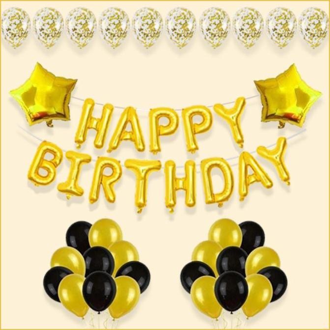 TERMURAH - Paket Set Dekorasi Balon Pesta Ulang Tahun Gold&Black