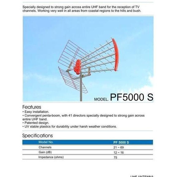 Antena Luar Uhf Vhf Pf 5000 Goceng Mandra + Kabel