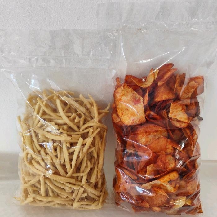 

LS Paket Bundling Stik Bawang dan Keripik Singkong Bumbu Rujak (Balado Basah) Cemilan Snack 1 Kg