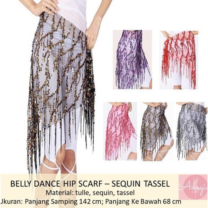 SELENDANG HIP SCARF SABUK BELLY DANCE PAYET TULLE RUMBAI TARI KOSTUM PS