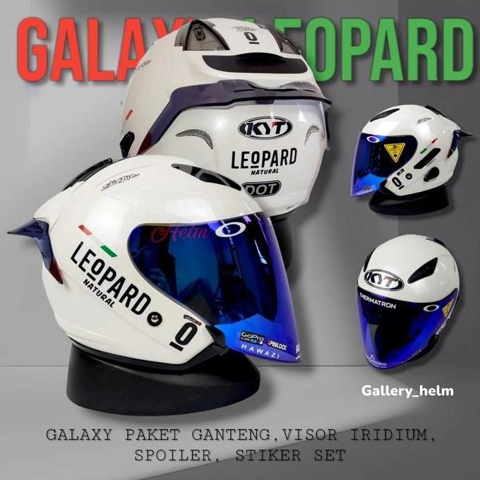Kyt Flat R Paket Leopard Pearl White | Helm Half F - Helmet Motorcycle - Visor Iridium Kaca Red
