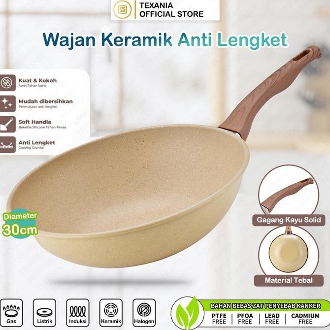[GMA] TEXANIA Wajan Keramik 30cm Wajan Anti Lengket Warna Cream Kitchenware