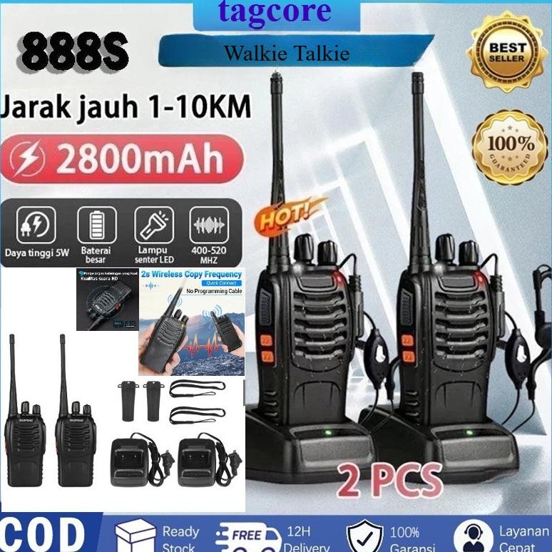 100OriHT tagcore 888S Walkie Talkie Jarak Jauh 10KM 2800mAh Handy Talky Portable 888S HT Radio