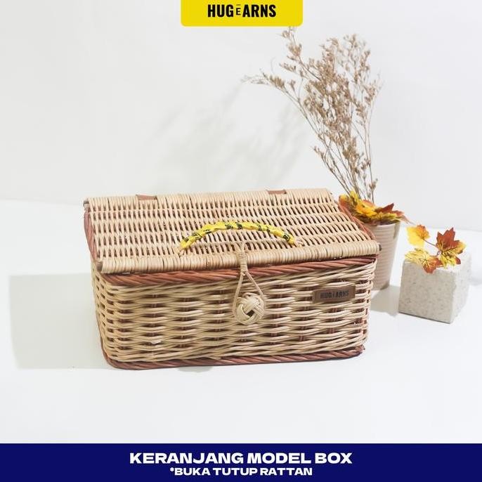 PROMO - HUGeARNS - Keranjang Piknik Rotan Premium Aesthetic / Keranjang Piknik Aesthetic Anyaman Rot