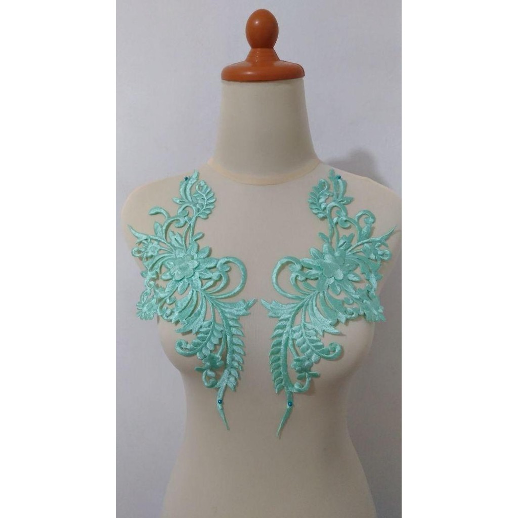 

Silahkan Order] Renda Bordir Kerah Sepasang Motif Bunga Warna Hijau Mint