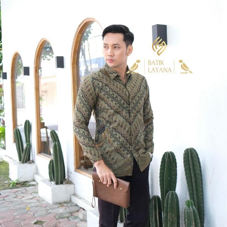 Bisa Cod Kemeja Batik Motif Dwipamda Sage Hijau Slimfit Wd-54