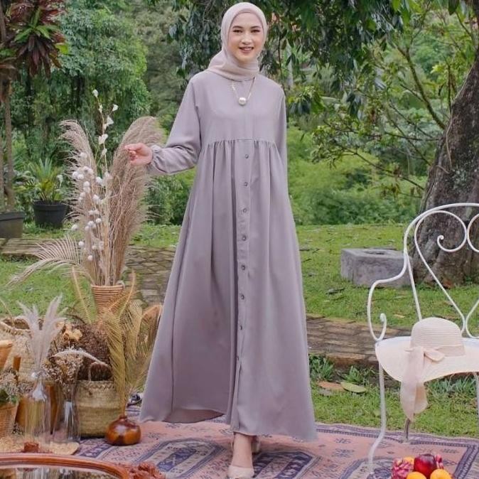 Gamis Putih Pengajian Polos Baju Gamis Syar'i Wanita Lebaran 2023