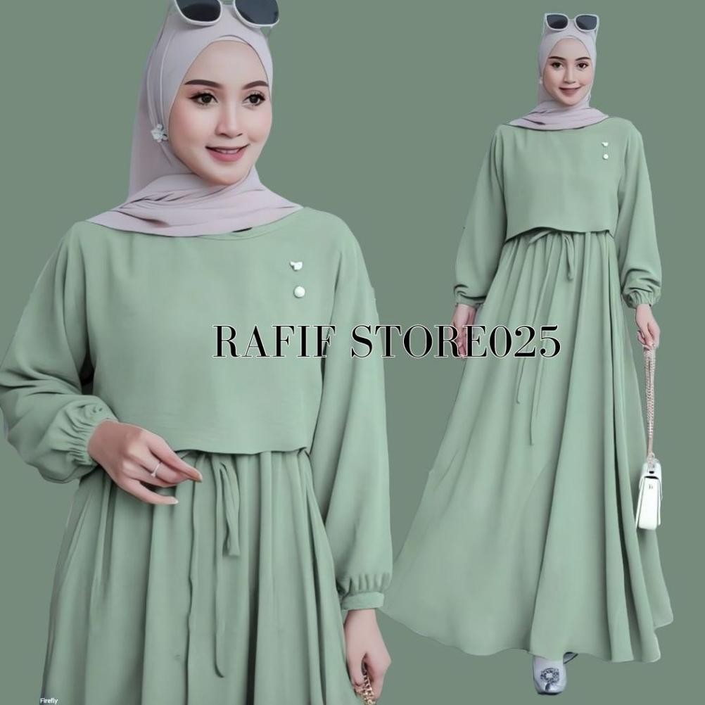 Oz67 Best Seller Nafisa Maxy Set 2In1 Inner + Outer Crop Setelan Gamis Polos Terbaru 2025 Muslimah B