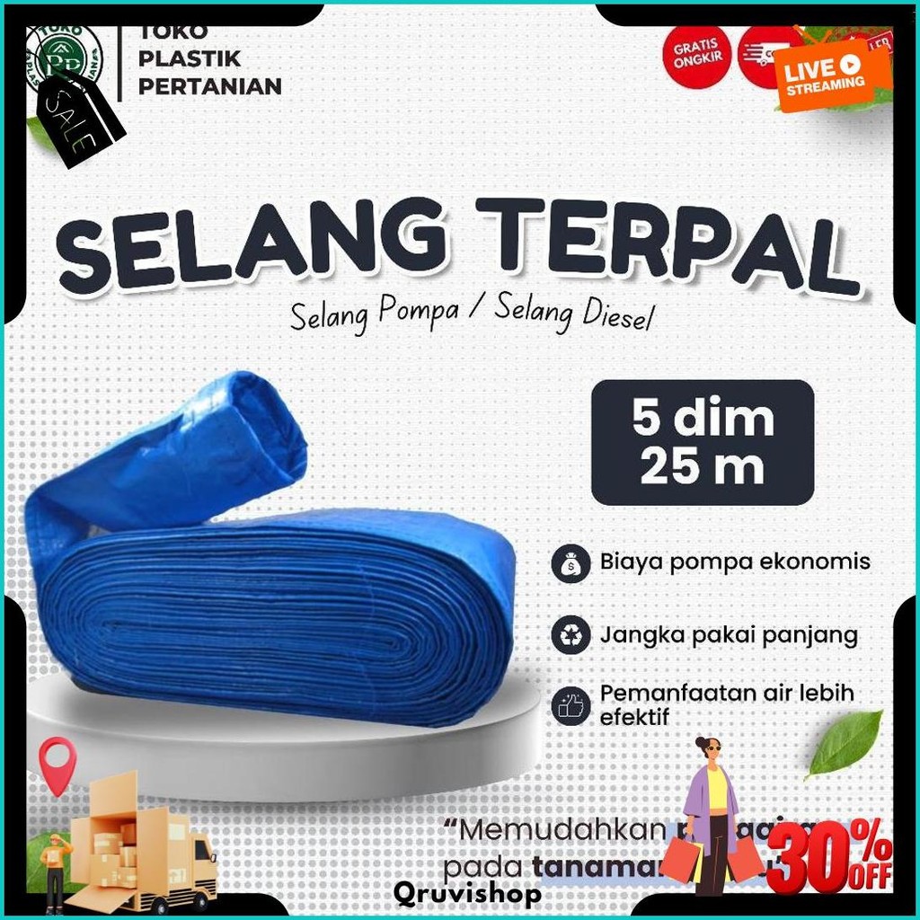 Selang Terpal Plastik 5 Dim 25Cm Panjang 25 Meter - Selang Diesel Siap Kirim