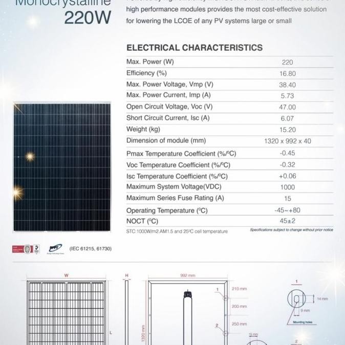 TERBARU - Solar cell 220wp Monocrystalline ica solar