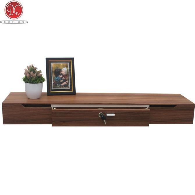 Rak Dinding Laci Gantung 100X25Cm 3 Penyimpanan Dengan Kunci - Meja Nakas Dinding - Coklat Allshop