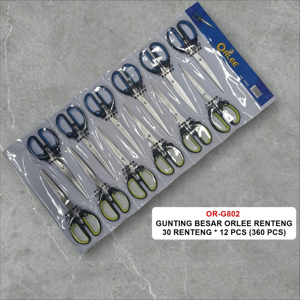 

Gunting Besar Stainless Orlee / Gunting stainlist Orlee OR-G802 / Gunting Tajam Anti Karat Lusinan Isi 12 Pcs