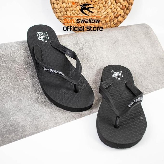 COD Sandal Jepit Karet Pria Sendal Sun Swallow Legian Warna Hitam Size 11,5 Ukuran 42