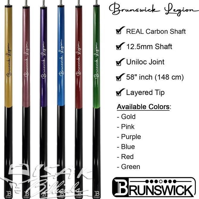 Brunswick Legion Cue Green - REAL Carbon Shaft Uniloc Pool Stick Billiard