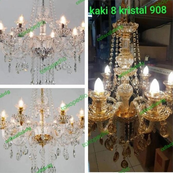 BEBAS ONGKIR - LAMPU GANTUNG 908 KRISTAL GELAS 8 CABANG / LAMPU HIAS MEWAH