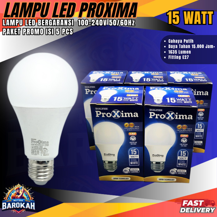 Lampu LED 15W / Lampu Bohlam LED PAKET 5 PCS / Lampu Bergaransi Proxima 15 WATT Cahaya Putih Terang 