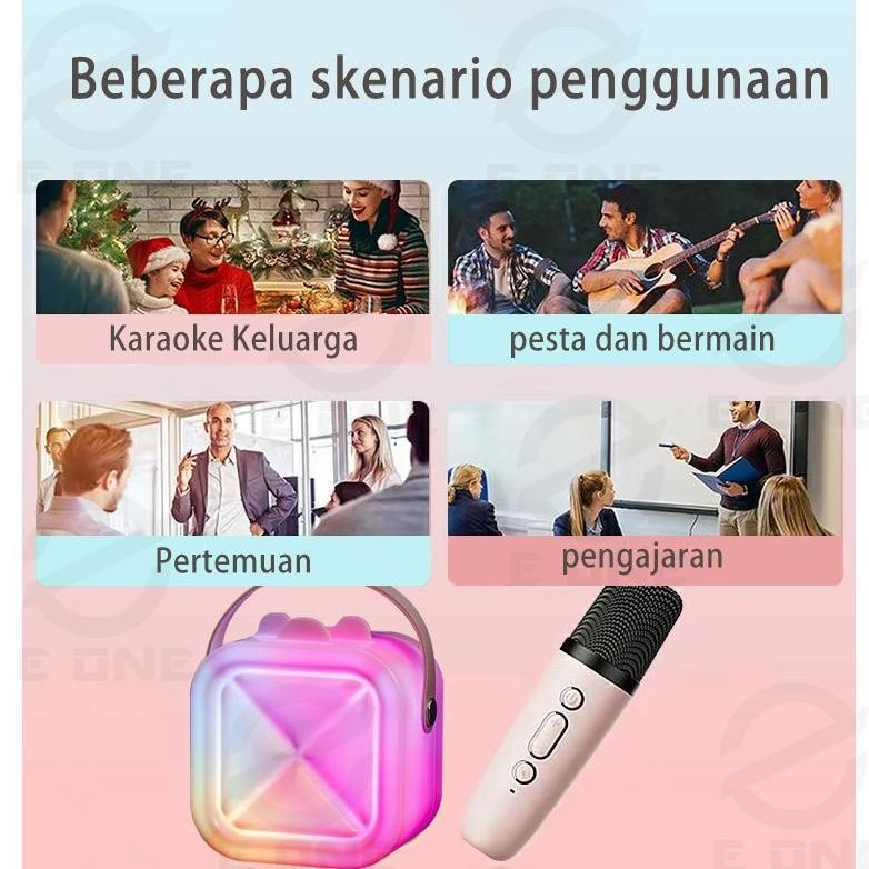 E One Mini Speaker Bluetooth Karaoke Set Lengkap Ori Speaker Bluetooth  Mic Wireless - Garansi 1 Tah
