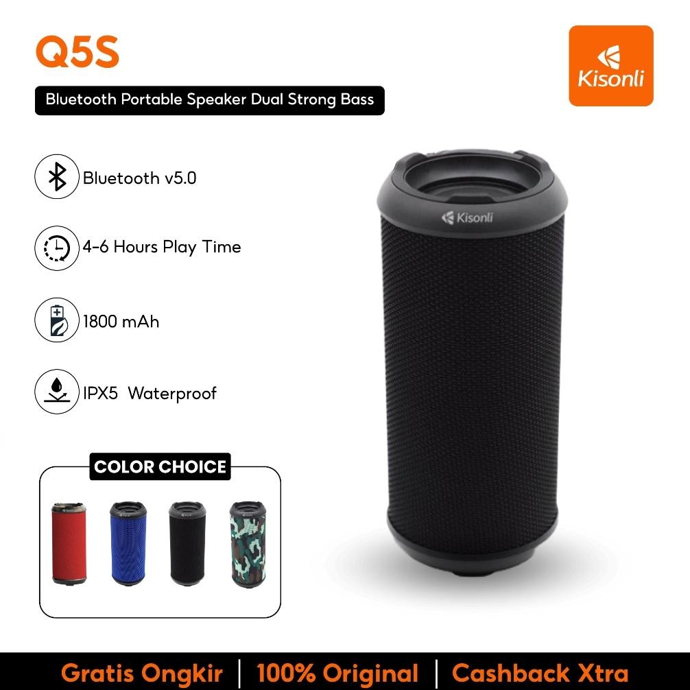 Kisonli Speaker Bluetooth Portable Q5S Dual Bass Support Fm Radio, Tf, Aux