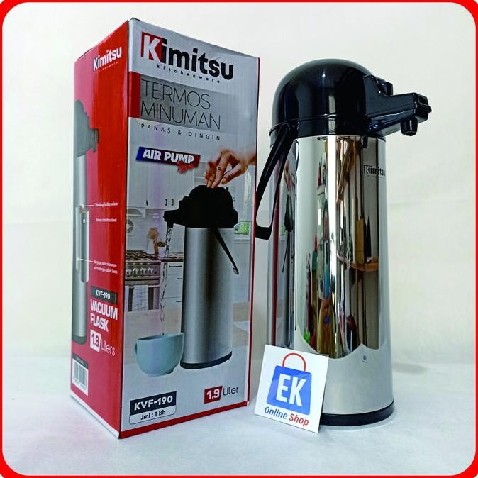 Termos Air Panas Stainless Kimitsu Kvf-190 | Termos Tekan | Termos Pencet | Termos Tekan 2 Liter | T