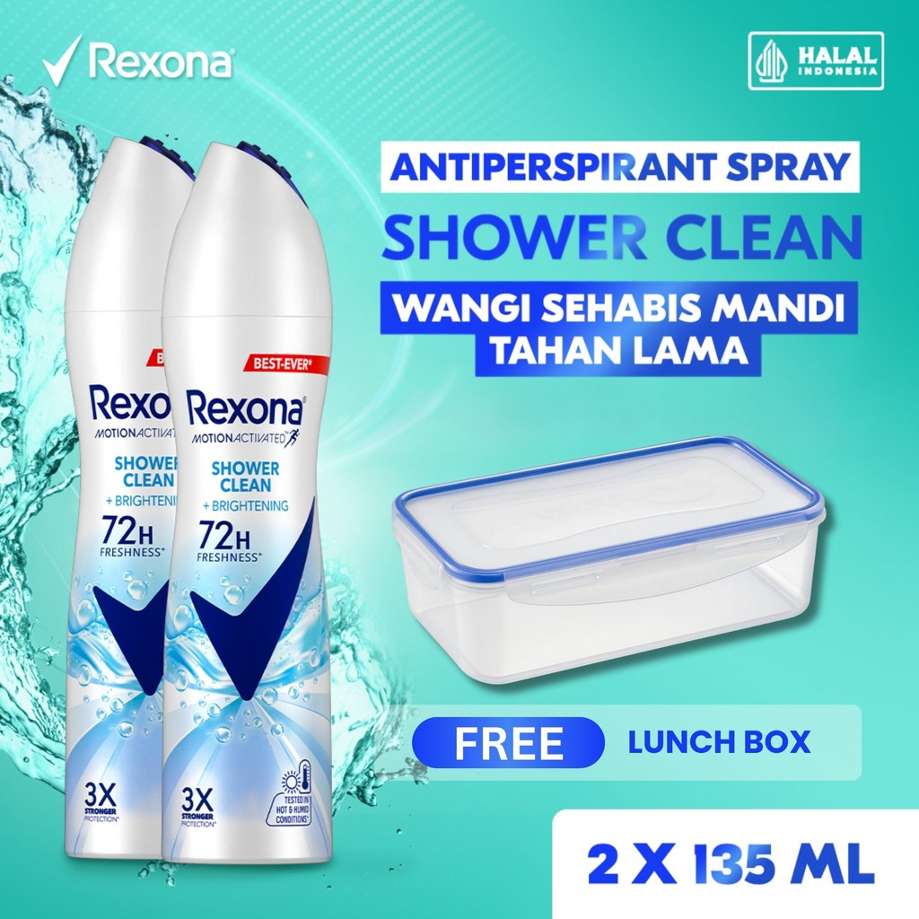 Buy 2 Rexona Women Antiperspirant Aerosol Deodorant Spray Shower Clean 135ml FREE Lunch Box