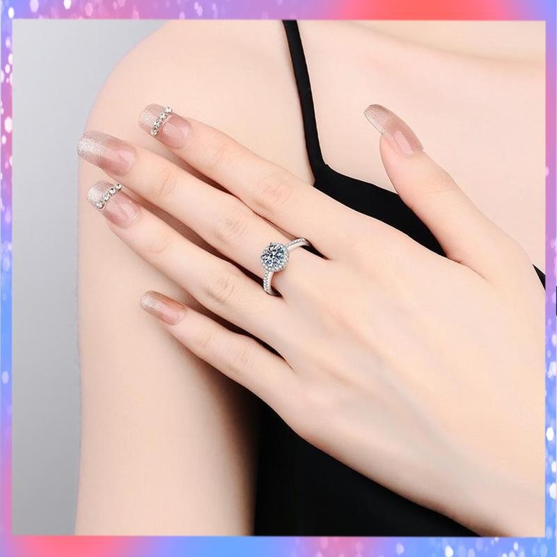Diskon promise ring cincin tunangan cincin buat pacar Cincin Berlian 2 Karat Bulat Klasik Cincin Zir