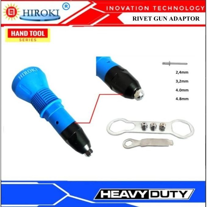 HIROKI PREMIUM ADAPTER RIVET GUN TANG ELEKTRIK ALUMINIUM BAJA RINGAN