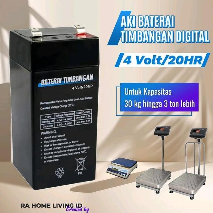 Aki Baterai Timbangan Digital 4V & 6V 4-4.5Ah Bisa Di-Cas/Charger Untuk Semua Merek & Kapasitas 30 3