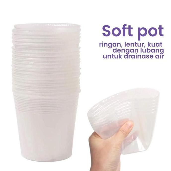 SOFT POT (100 pot) anggrek tanaman transparan plastik 1,5 1,7 2,5 3,5 anti pecah anggrek hidroponik 