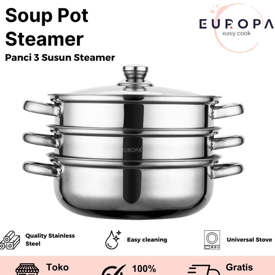 Panci Kukus 3 Susun Stainless Steel Dandang Steamer Soup Pot Steamer Europa