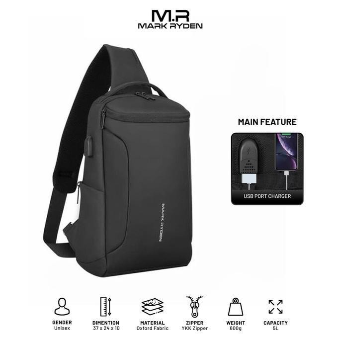 Mark Ryden MR7069 Crossbody Shoulder Bag - Tas Selempang Sling - BLACK JS