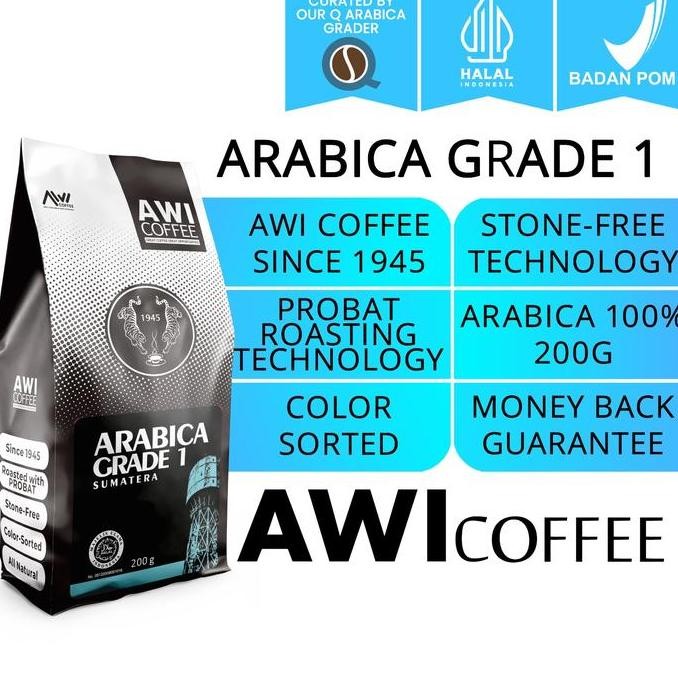 

Awi Coffee Arabica Grade One Blend For Cafe 200Gr Biji/Bubuk | 100% Arabica| Bean / Ground Dairy Free Natural Low Fat TS
