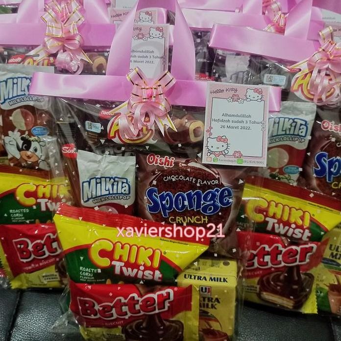 

Termurah Paket Snack Ulang Tahun Murah Komplit Kemasan Pita Cantik / Goodie Bag