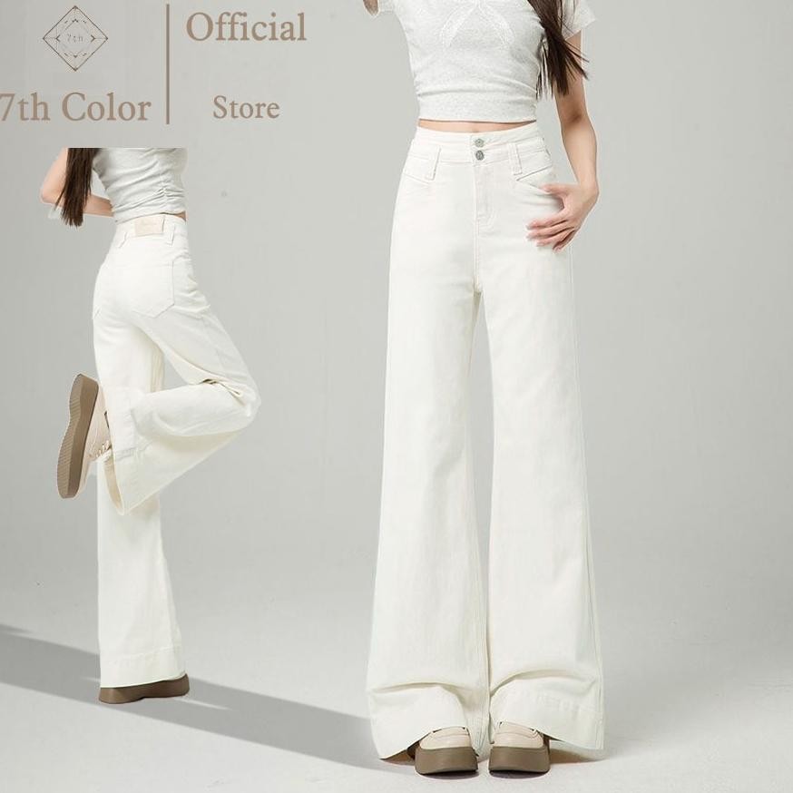 Diskon 7Th Color / Celana  Putih Cutbray Jeans Panjang Wanita Celana Pinggang Tinggi Celana Kulot Je
