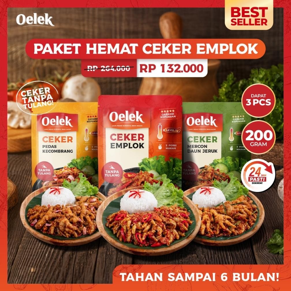 

READY STOK [Baru] Oelek Paket Puas 3 Ceker Dapat 3 Best Seller Ceker Emplok Mercon Pedas / Daun Jeruk / Pedas Kecombrang / Ceker Tanpa Tulang / Lauk Siap Saji Pedas / Lauk Pedas / Gurih Siap kirim