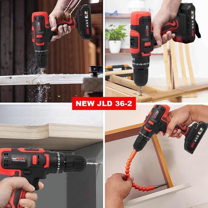 FMT READY STOK JLD 36VF mesin bor cas 2baterai-35NM Mesin bor baterai cordless -bor impact bater ori