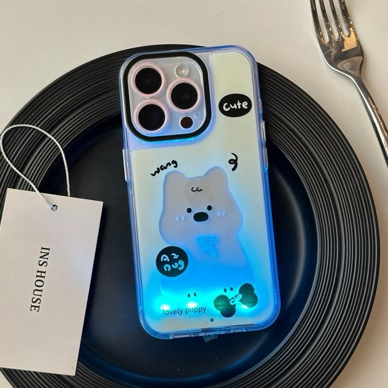 TERMURAH CASE LED WARNA WARNI LOVELY PUPPY AND KITTEN CAT FOR IPHONE 11 12 13 14 15 16 PLUS PRO MAX 