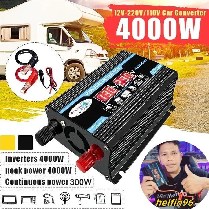 4000W Mobil Inverter 12V DC Ke 220V AC Power Converter LED Display Dual USB Pure Sine Wave Baru Mobi