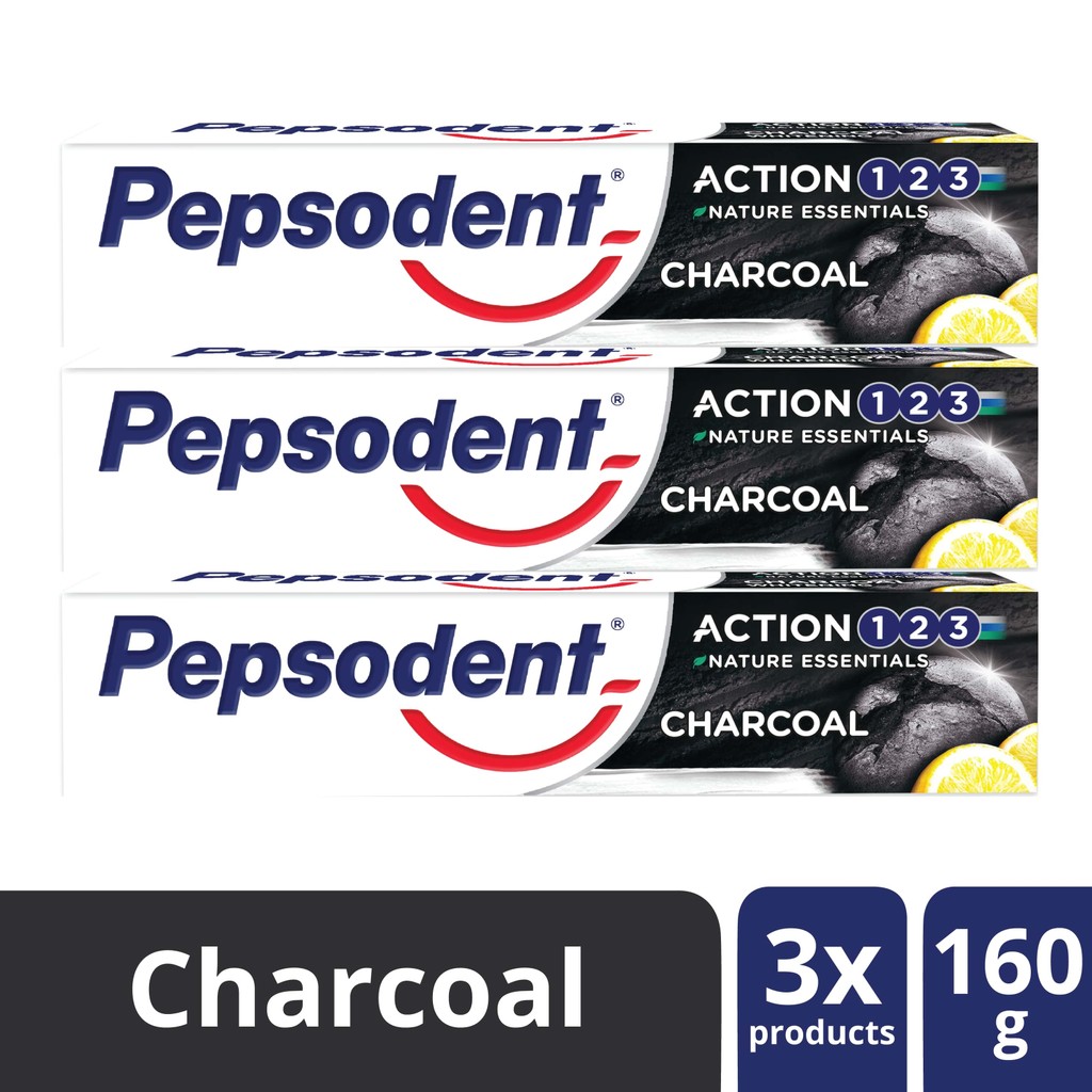 Pepsodent Pasta Gigi Complete 8 Charcoal Whitening 160G Triplepack (Isi 3)