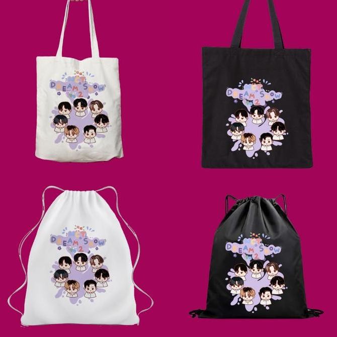 DV83 }} Totebag Tote Bag Goodiebag Tas Serut Hitam NCT Dream Show Kpop Korea