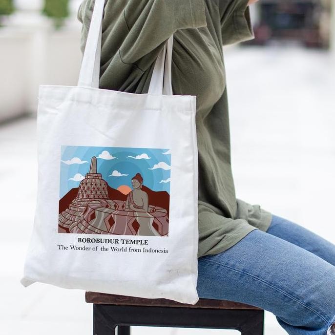 DF47 }} Tote Bag Tas Kanvas Resleting TEBAL Kota Besar dan Wisata Indonesia Lucu Imut Aesthetic Ukur