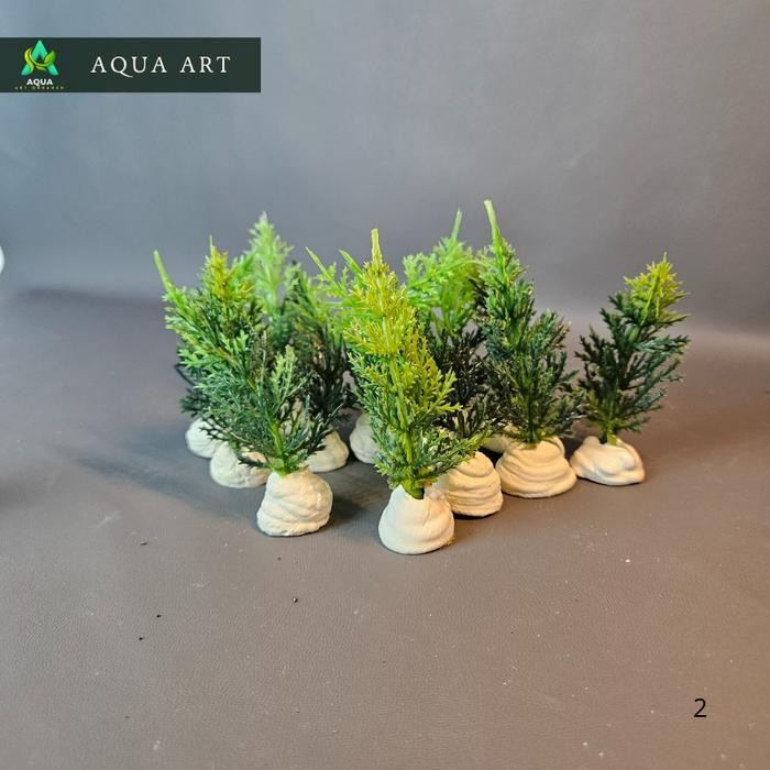 RA Hiasan Akuarium Ornamen Aquascape Tanaman Cemara Mini Plastik