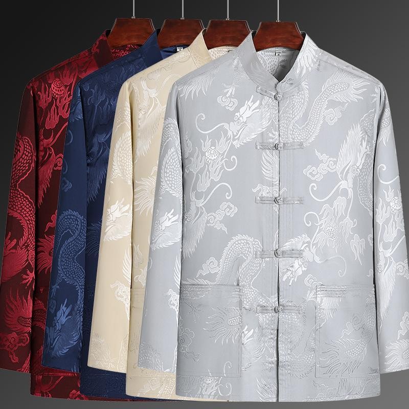 Atasan lengan panjang pria dari sutra ulat sutra asli batik sutra