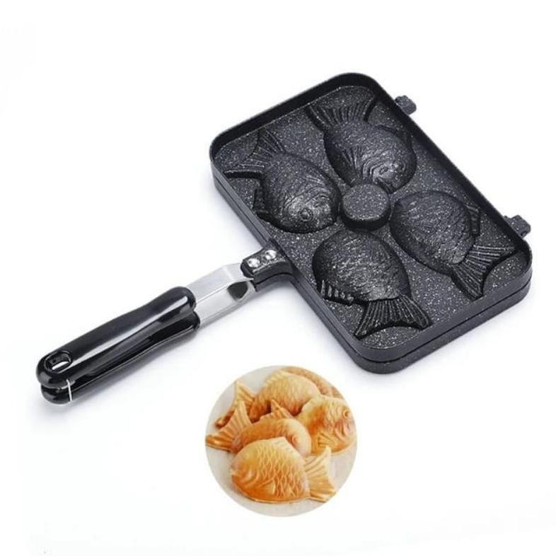 Taiyaki Wafel Maker Pancake / Cetakan Kue 2 , 3  & 4 Ikan Japan / Teflon Anti Lengket Waffle Korean 