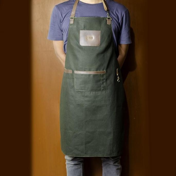 TERBARU Apron Celemek Kanvas Kulit Asli Barista / Xerum Canvas Leather Apron