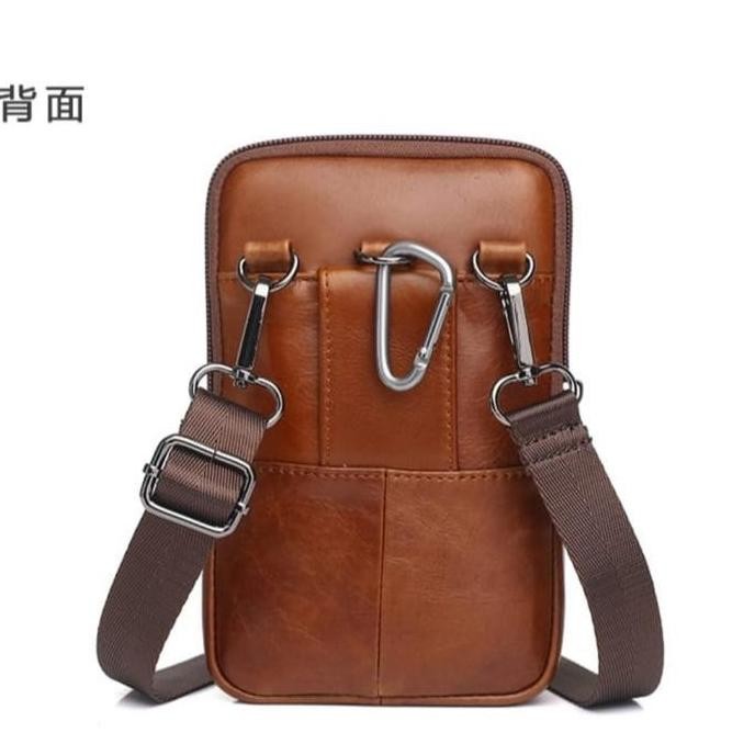 New Tas Pinggang Hp Pria Kulit Asli Branded Ori Tas Pria Selempang Kulit